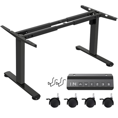 farexon Electric Standing Desk Legs, Adjustable Stand Up Desk Legs Dual-Beam Frame Workstation with Wheels, up to 71" x 32" Desktops, Ergonomic Table Base Workstation, Black Frame Only