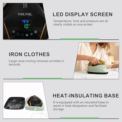 VHLVHL Intelligent Vibration Heat Press Machine for T-Shirts (9 x 9) inch - Portable LED Display Ironing Press - Ideal for T‑Shirts, Hats, Tote Bags, Mugs & Detailed Craft Projects VHLVHL