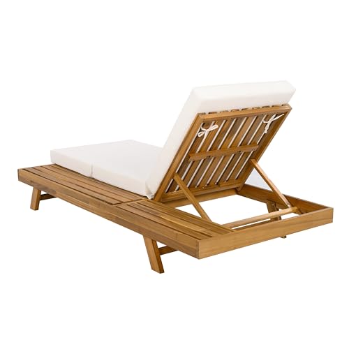 Christopher Knight Home Kayes Acacia Wood Chaise Lounge Chair Outdoor Set of 2, Poolside Sun Lounger Recliner, Patio Outdoor Chaise Lounge with 4'' Triple Folds Cushion, Teak+Cream