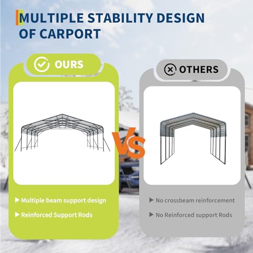 Garvee 20x20x9 ft Metal Carport, Oversized Metal Garage with Galvanized Steel Roof for All Weather, Heavy Duty Carports for Car, Boats and Tractor Garvee
