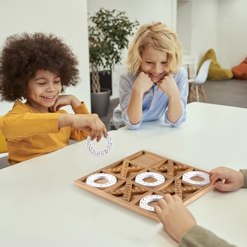 Rotatingpals Tic Tac Toe Game 10.6 Inch Rustic Wood Board Game Coffee Table Games Tic Tac Toe Table Decor for Kids Family Adults Travel Outdoor Game Rotatingpals