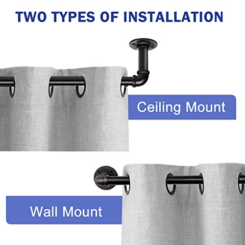 Zeerobee Curtain Rods for Windows 48 to 84, 1 Inch Industrial Curtain Rod, Wrap Around Black Curtain Rods, Indoor/Outdoor Curtain Rod, Room Divider Curtain Rod, Adjustable Curtain Rod, 48-86" zeerobee