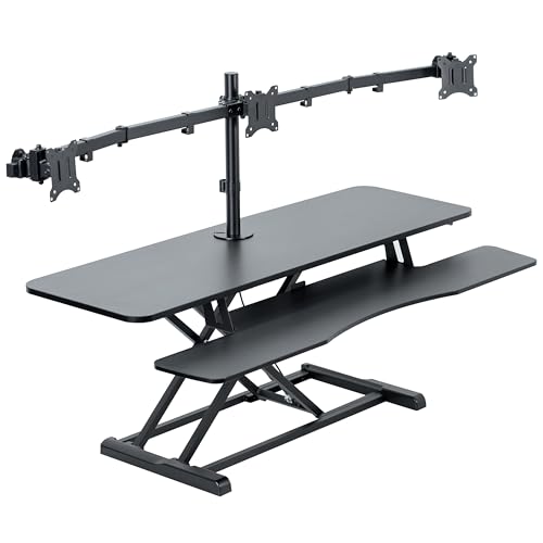 VIVO Height Adjustable 48 inch Standing Desk Converter with Triple 21.5 to 27 inch Monitor Mount, Extra Large Desk Riser, Black, DESK-KIT-48KB3C VIVO