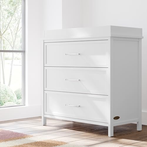 Graco Classic 3 Drawer Changing Table Dresser (White) - GREENGUARD Gold Certified Baby Dresser with Changing Table Top, Includes Interlocking Drawer System Graco