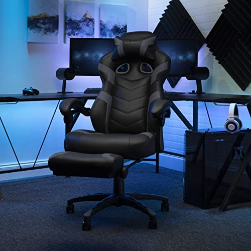RESPAWN 110 Pro Gaming Chair - Gaming Chair with Footrest, Reclining Gaming Chair, Video Gaming Computer Desk Chair, Adjustable Desk Chair, Gaming Chairs For Adults With Headrest Pillow - Grey RESPAWN
