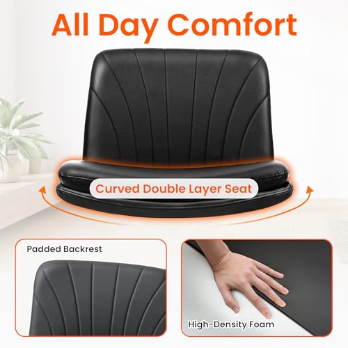 Orange Factory Criss Cross Chair with Wheels Comfy Wide Vanity Desk Chair Dual Base Leather Armless Adjustable Swivel for Home Computer Task (Black) Orange Factory