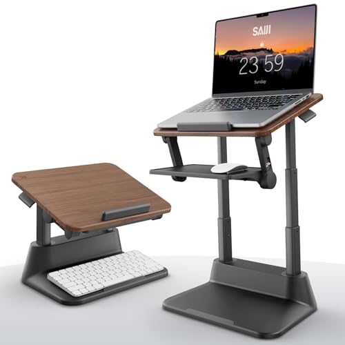 SAIJI Laptop Stand for Desk, Stable Standing Laptop Riser with Foldable Mouse Pad, Standing Computer Stand with 4 Adjustable Height Up to 20.47", MacBook Stand Fit All Laptops Under 17.3" SAIJI