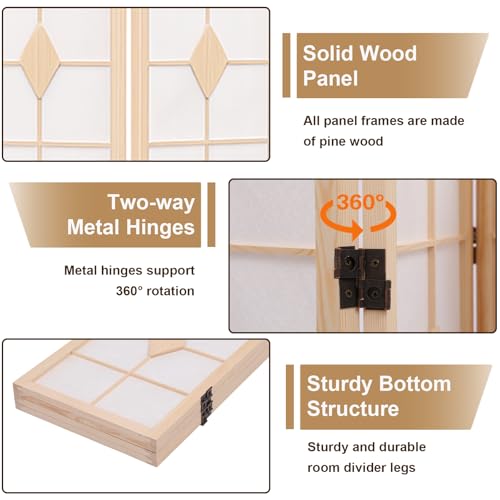Shoji Room Divider, 67 Inch Tall Japanese Style Room Divider, Folding Privacy Shoji Screen, Dividers for Room Separation, Portable Partition for Home Office - 4 Panel (White) ZFFURN