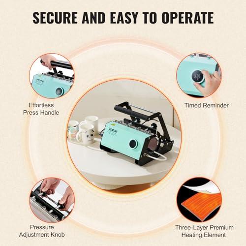 VEVOR Tumbler Heat Press Machine, Tumbler Press for 30OZ 20OZ Sublimation Straight Skinny Tumblers, with Knob Control Temp&Timer Setting for 11-16oz Mugs, Mug Press with Paper Heat Tape Gloves-Green VEVOR