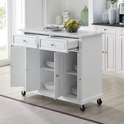 Crosley Furniture Avery Rolling Kitchen Island Storage Cart with Shelves, Microwave Stand, Coffee Bar, Distressed White Crosley Furniture