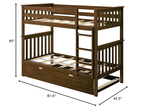 Max & Lily Bunk Bed, Twin-Over-Twin Bed Frame for Kids with Trundle, Walnut Max & Lily