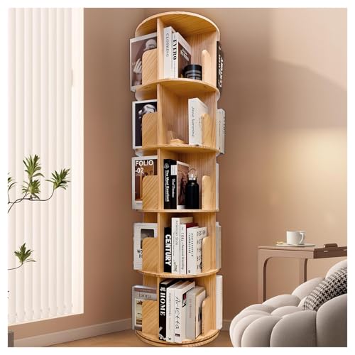 HZYHPDJY Rotating Bookshelf,360 Display Round 5 Tier Floor Standing Bookcase Storage Rack,Wood Spinning Bookshelf Tower for Bedroom,Living Room HZYHPDJY