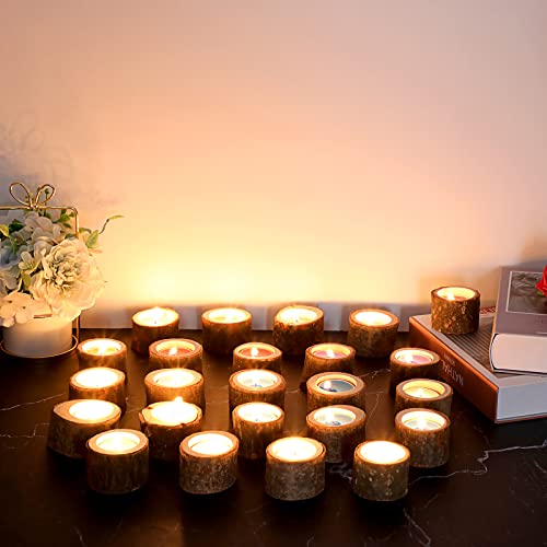 OwnMy Set of 24 Wooden Tea Light Candle Holders Votive Candle Holders, Rustic Wooden Pillar Candle Stands Vintage Wooden Tealight Holders Set Candle Centerpieces for Dining Table Wedding Party, 1.6" H OwnMy