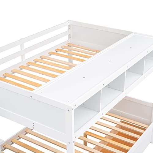 Harper & Bright Designs Twin Over Full Bunk Bed with Storage Shelves, Stairs, Solid Wood Staiway Bunk Bed Frame with 2 Drawers, for Kids Teens Adults (White) Harper & Bright Designs