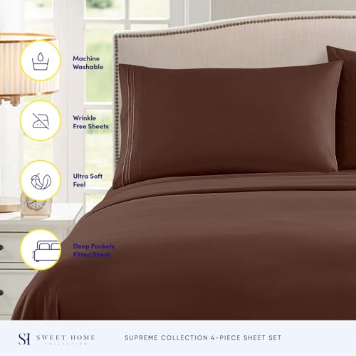 Queen Size Bed Sheets - Breathable Luxury Sheets with Full Elastic & Secure Corner Straps Built In - 1800 Supreme Collection Extra Soft Deep Pocket Bedding Set, Sheet Set, Queen, Brown Sweet Home Collection