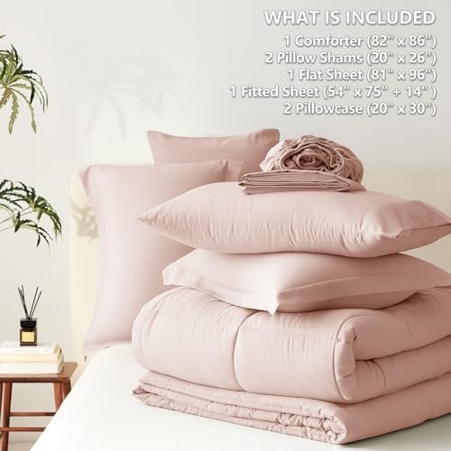 CozyLux Full Size Comforter Sets Blush Pink - 7 Pieces Bed in a Bag Full, Oeko-Tex Certified Bed Set, All Season Soft Bedding Set with Down Alternative Comforter, Sheets, Pillowcases & Pillow Shams CozyLux