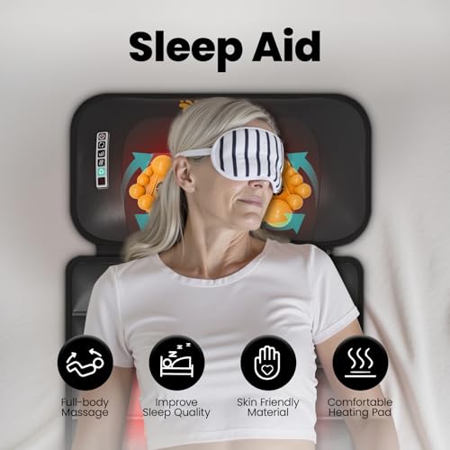 DOPICT Massage Mat, Detachable Neck Massager, Full Body Vibration Heating, Massage Pad with 10 Vibrating Motors and 9 Speed Settings for Home Office Use, Gift for Men Women Parents Christmas,Black DOPICT