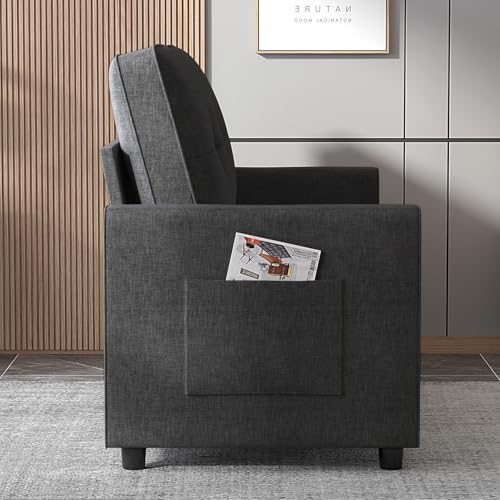 Mjkone Futon Floor Pull Out Sofa Bed, Folding Loveseat Sleeper with Tri-Fold Pullout Beds, 55" Width 2-in-1 Multi-Function Fold Out Gaming Sleeper Sofas Couch for Living Room Home Office, Dark Grey Mjkone