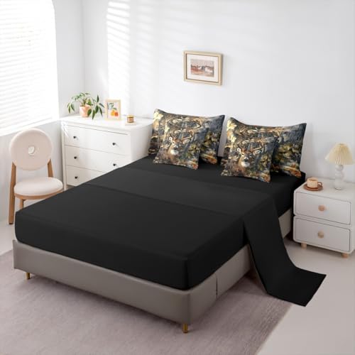 Erosebridal Deer Camo Queen Comforter Set with Sheets Rustic Hunting Bedding Set 7-Piece for Men Boys Kids Adults Camouflage Army Deer Bed in A Bag Vintage Hunting Animals Quilt Duvet Insert Erosebridal