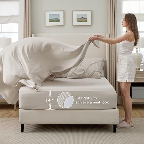Bedsure King Comforter Set Linen - Bed in a Bag Bedding Set 7 Pieces, GentleSoft™ Pintuck Bed Set Gift for Family, Pinch Pleat All Season Comforter with Sheets, Pillowcases & Shams Bedsure