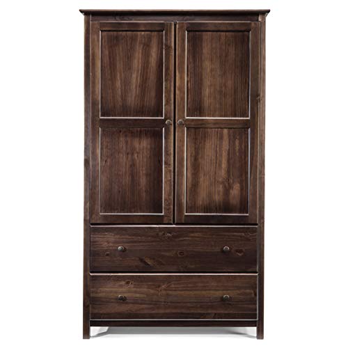 Shaker 2-Door Solid Wood Armoire Espresso Finish - 41x72x22 Brown Mission Craftsman Transitional Pine Includes Hardware Unknown