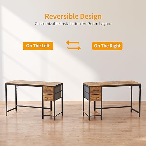 CubiCubi Computer Desk with 2 Drawers, 47 Inch Small Home Office Desk with Storage Study Writing Table, Rustic Brown CubiCubi