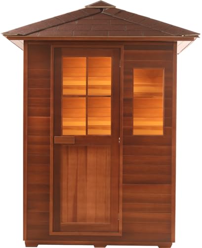Canadian Red Cedar 2 to 3 Person Traditional Steam Outdoor Sauna SPA, Waterproof Shingled Roof, 6KW Heater Upgrade, LED Lights. MCP-Distributions