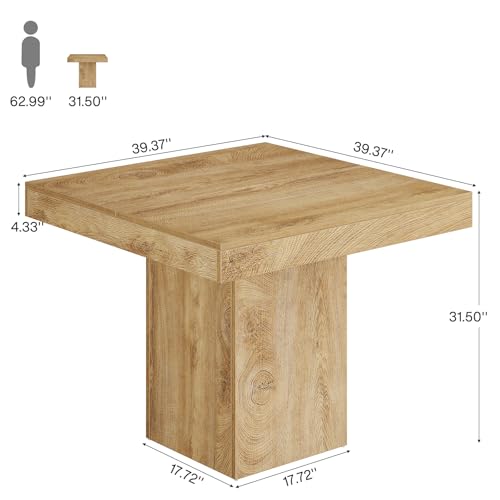 Tribesigns 39-Inch Square Dining Table for 4, Farmhouse Small Kitchen Dinner Eating Table with Sturdy Pedestal Base, Wooden Dining Room Furniture for Dining Room, Kitchen, Apartments, Natural Tribesigns