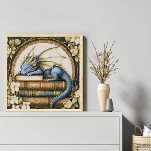 KYOQFVN Dragon Stamped Cross Stitch Kits for Adults - 11 CT Embroidery Kits for Beginners Adults, DIY Patterns Dimensions Counted Cross-Stitch Kits for Adults Arts Craft 14x14 inch