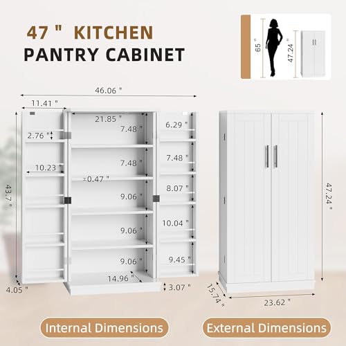 Shintenchi Kitchen Pantry Cabinet,5 - Layer Storage Cupboard with Adjustable Shelves for Organizing and Storing Food Items,47'' Versatile Buffet Sideboard for Kitchen, Bathroom and Laundry,White Shintenchi