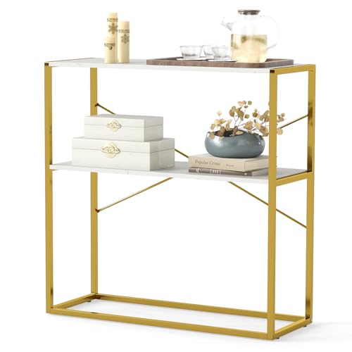 Giantex 36" Narrow Console Table, 2-Tier Entryway Tables with Faux Marble Top & Heavy-Duty Metal Frame, Behind Couch Table, Modern Sofa Tables with Open Storage Shelves for Entrance, Living Room,Foyer Giantex