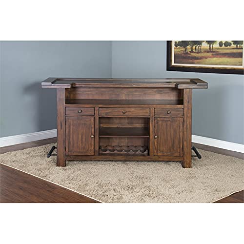 Pemberly Row 78" Farmhouse Wood Freestanding Island Home Bar Unit, Stemware Rack, Wine Rack, Storage Cabinets, for Kitchen and Basements, in Mahogany Brown Pemberly Row
