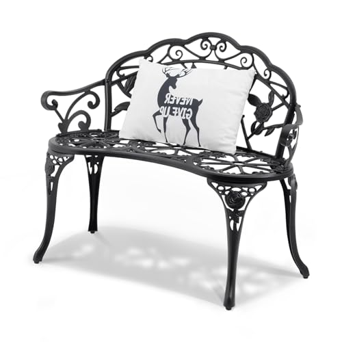 VEVOR Outdoor Bench, 480 lbs Load Capacity Bench, 38.8 inches Metal Garden Bench for Outdoors,Outdoor Garden Park Bench with Backrest and Armrests, Patio Bench for Garden, Park, Yard, Front Porch VEVOR