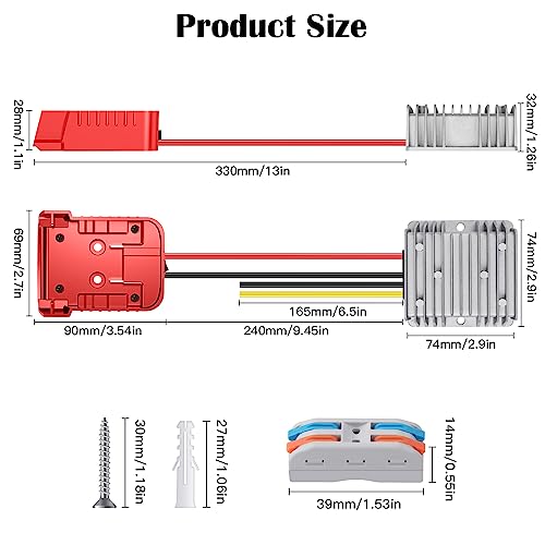 DC Power Aadpter for Milwaukee M18 Battery 18V to 12V Step Down Voltage Converter 15A MAX 180W Inverter Automatic Buck Converter DC Voltage Regulator with Upgraded Low Voltage Protection and Switch CHoiKWong
