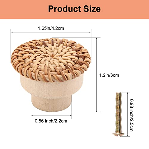 Pletpet 10 Packs Boho Rattan Dresser Knobs, Wood Knobs for Dresser Drawers Boho Dresser Handles Dresser Pulls Dresser Knobs Wood Rattan Drawer Knobs Drawers Wooden Door Knobs with 10 Screws Pletpet