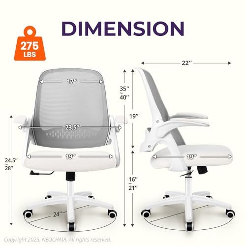 NEO CHAIR Office Desk Computer Gaming Ergonomic Chair with Lumbar Back Support Adjustable Height Swivel Wheels Flip-up Arms Mesh Chair for Home or Office (Ivory) NEO CHAIR