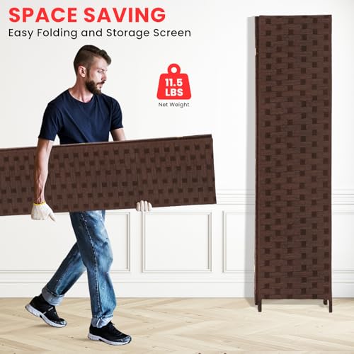 RROCOSIA 4 Panel Room Divider, Privacy Screen Mesh Hand-Woven Design Folding Partition Room Dividers Portable & Easy to Store for Living Room, Bedroom, Hotel & Restaurant (Brown) RROCOSIA