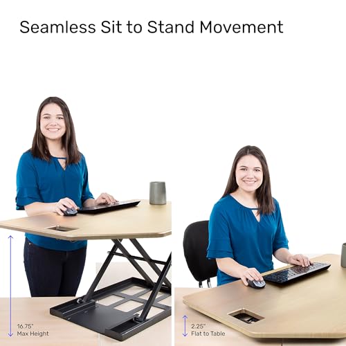 X-Elite Pro 40" Corner Standing Desk Converter with Pneumatic Lift | Adjustable Sit to Stand Riser, L-Shaped Desks & Cubicles | Fully Assembled Computer Workstation (American Maple) Stand Steady