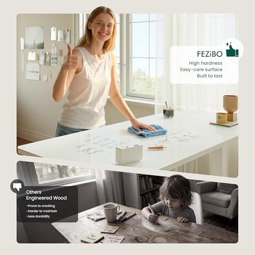 FEZIBO 48x24 inchs Electric Standing Desk - One-Piece Glass Top, Height Adjustable Workstation with 4 Memory Presets, Ergonomic Sit-to-Stand Table for Home Office & Gaming FEZIBO