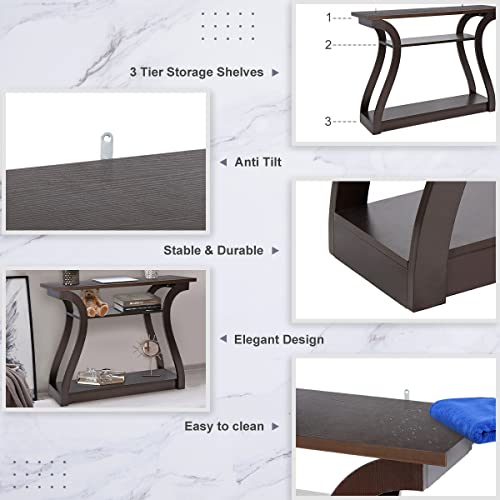 ZenStyle Wood Console Table with Curved Legs and Shelf, 3 Tier Modern Accent Sofa Table for Entryway, Living Room, Hallway, 47 in Wide, Easy Assembly (Cappuccino/Dark Brown) ZenStyle