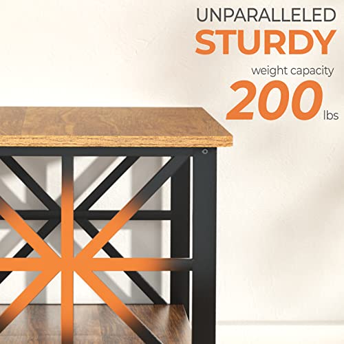 GreenForest Coffee Table with Round Corner, Farmhouse Center Table with 2-Tier Storage Shelf X-Frame Design for Living Room, 39 inch Walnut GreenForest