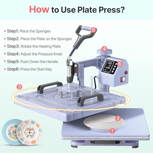 Slendor 8 in 1 Heat Press Machine 15x15 inch 360-Degree Swing Away Digital T Shirt Pressing Machine Multifunction Heat Transfer Sublimation Combo for T Shirts Mugs Hat Plate Cap, Lavender Slendor