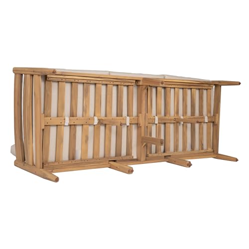 Christopher Knight Home Kavets 76.25'' W Outdoor 3 Seater Sofa with 5" Cushion, Acacia Wood Patio Sofa, Modern Slat Panel Bench, Spacious Seating Couch for Backyard Garden Porch, Light Teak+Beige Christopher Knight Home