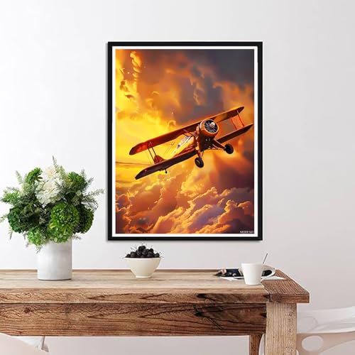 MOER SKY Diamond Painting for Adults 5D Aircraft Flying at Sunset Full Drill Diamond Art Kit DIY Airplane Gem Painting Set Bedroom Living Room Wall Decor Gifts 12x16 inch MOER SKY