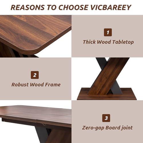 Extendable Dining Table for 4-8 People,55.12''-70.87''Modern Space-Saving Wood Kitchen Table,Rectangle Folding Conference Meeting Table for Living Meeting Room Kitchen,Walnut VICBARLEY