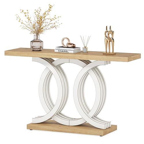 Tribesigns 55 in Console Table with Geometric Base, Modern Hallway Table, Wooden Entryway Table, Foyer Sofa Table, Unique Long Accent Table for Decoration and Organization (White) Brand Tribesigns