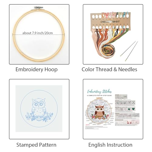 Louise Maelys Owl Embroidery Kits for Beginners with Floral Pattern,Adults Starter Cross Stitch Kit DIY Needlepoint