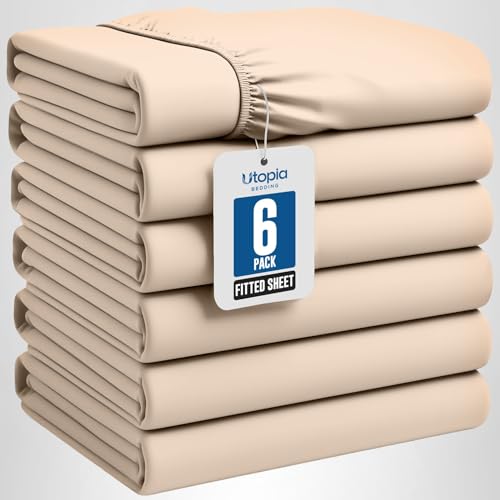 Utopia Bedding Twin Fitted Sheets - Bulk Pack of 6 Bottom Sheets - Soft Brushed Microfiber - Deep Pockets - Shrinkage & Fade Resistant - Easy Care (Beige) Utopia Bedding