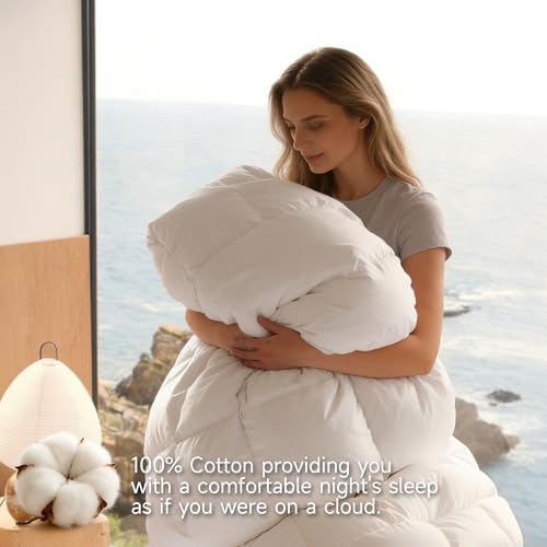 Beautyrest Luxury Hotel Collection Down Comforter King Size - 100% Cotton All Season Duvet Insert, Fluffy Goose Feather Fiber with Corner Tabs, White (106" W X 90" L) Beautyrest