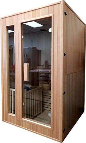 Canadian Hemlock Wood Traditional Swedish 48" 1 or 2 Person Indoor Sauna Spa, with 6KW Wet or Dry Heater, Advanced Control Panel, Rocks, and Water Bucket MCP Sauna